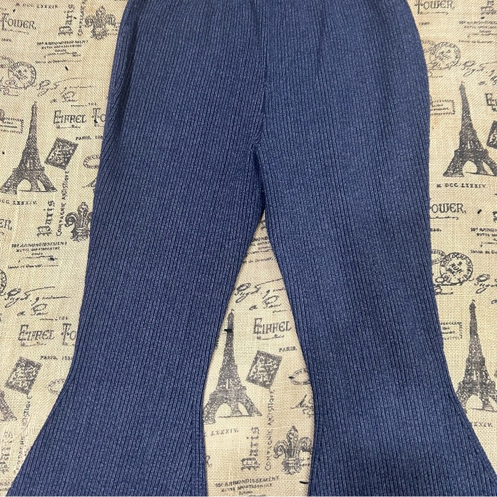 Anthropologie Pilcro Indigo Blue Sweater Ribbed Flare Sweatpants Size L - Picture 14 of 16